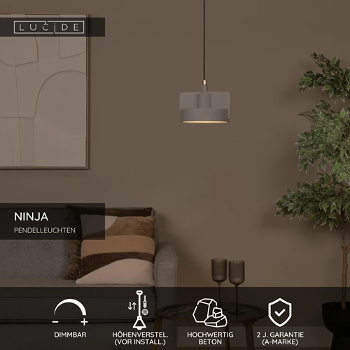 Lucide NINJA - Pendelleuchten - Ø 20 cm - 1xE27 - Grau - USP